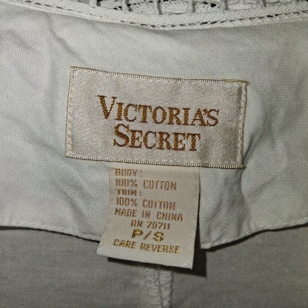 Vintage Victoria Secret Gold Label Cotton Battenburg Lace Maxi Robe White PS - Picture 8 of 12